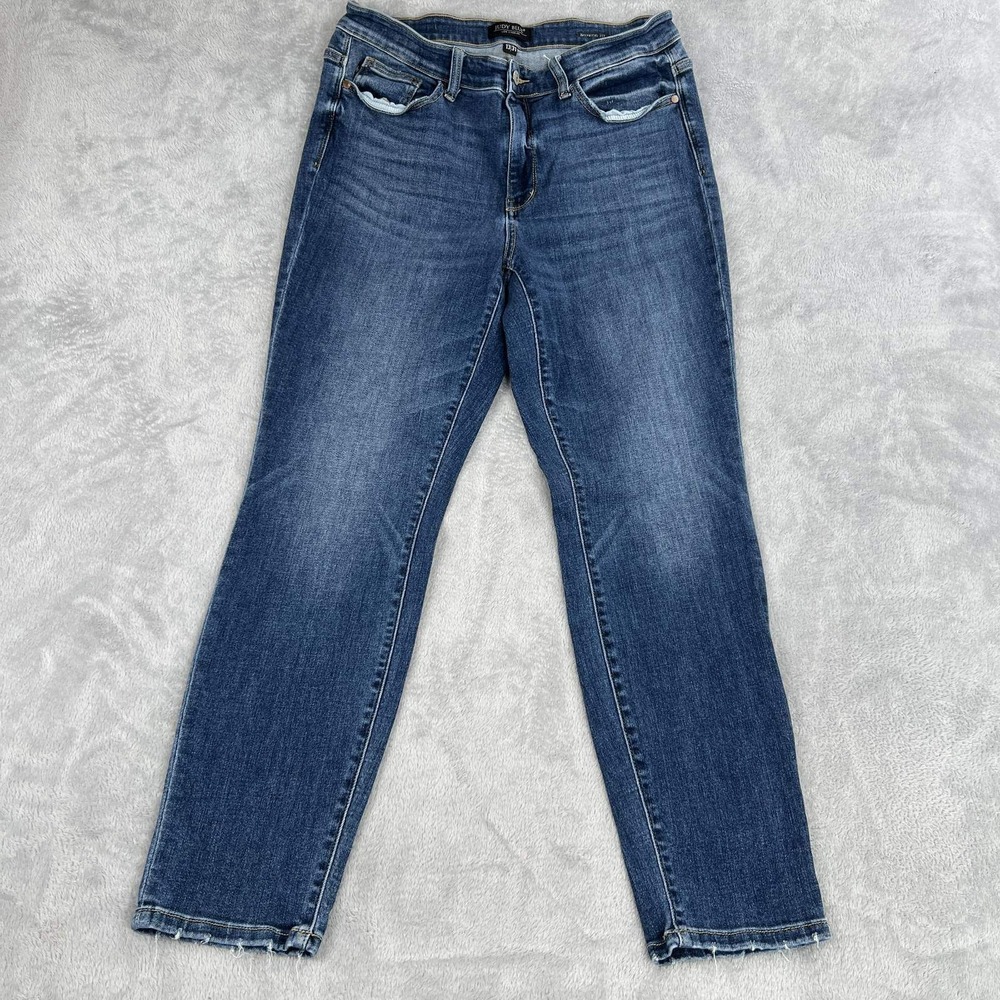 Judy Blue Boyfriend Fit Jeans Size 13/31 Blue Womens Distressed Stretch Denim